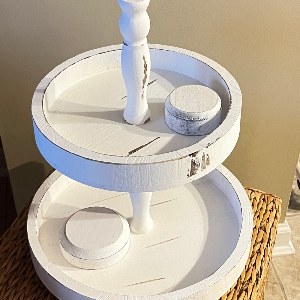 Rustic White Two-Tiered Tray with Risers